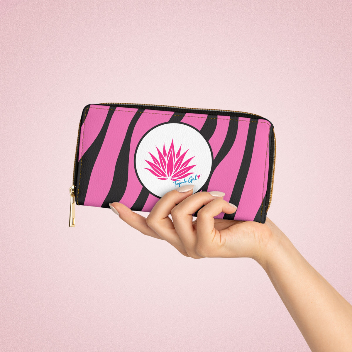 Tequila Girl™ Pink Zebra Zipper Purse - Zebra Print Wallet, Bridesmaid Gift