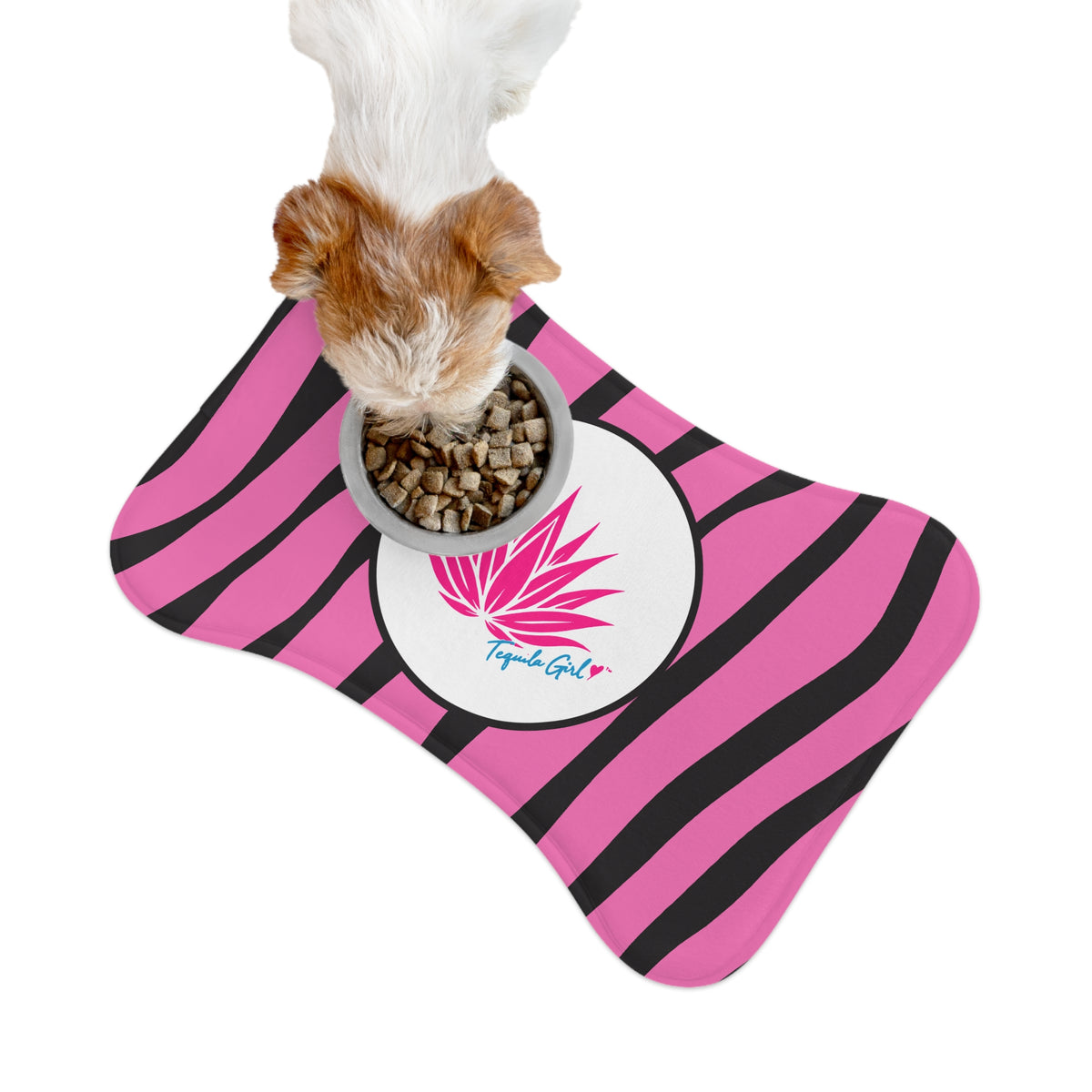 Tequila Girl™ Pink Zebra Pet Feeding Mat - Bone Shape Dog Bowl Mat, Dog Mom Gift