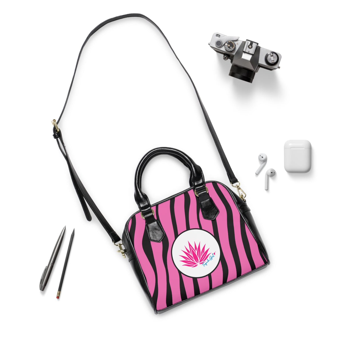 Tequila Girl™ Pink Zebra Handbag - Zebra Print Shoulder Purse, Bachelorette Gift