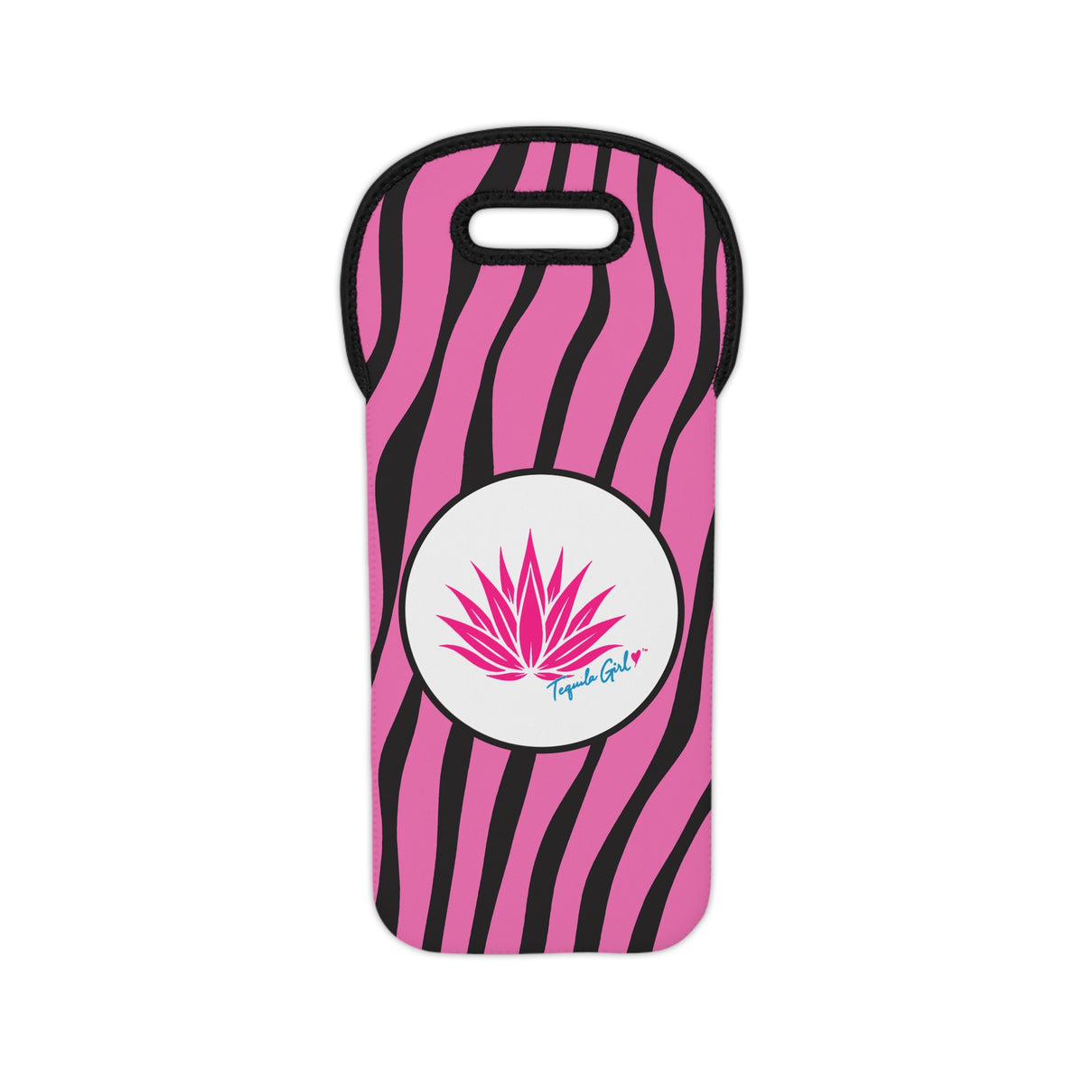 Tequila Girl™ Pink Zebra Tequila Tote - Neoprene Bottle Carrier, Fits 750ml