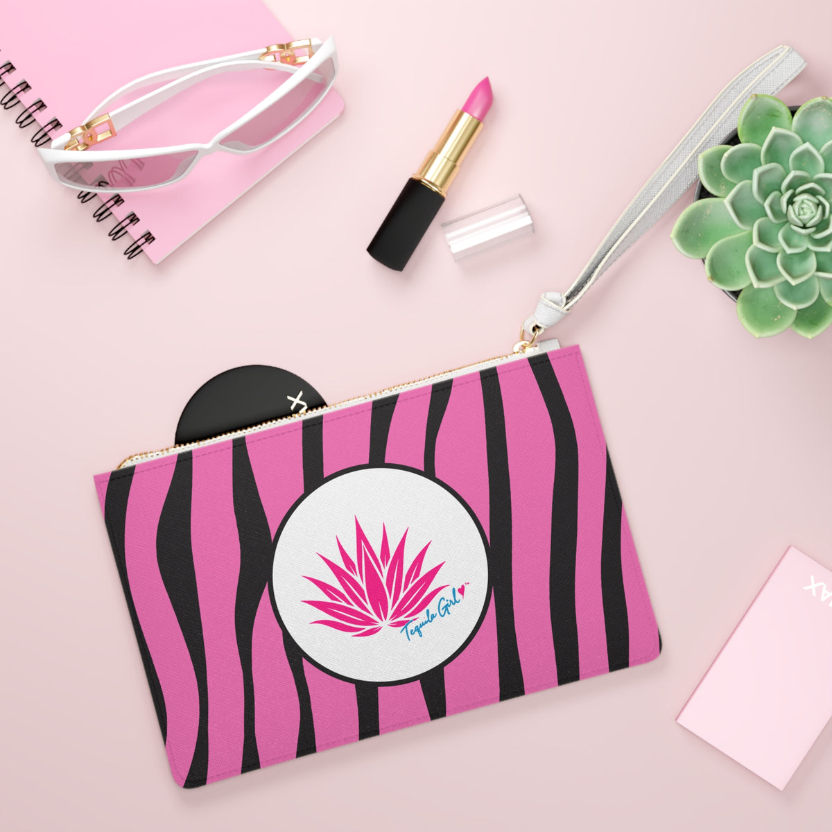Tequila Girl™ Pink Zebra Clutch - Zebra Print Wristlet, Bridesmaid Gift