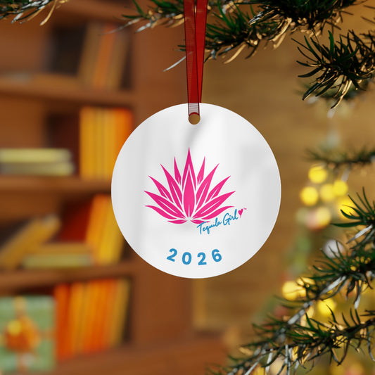 Tequila Girl™ 2026 Christmas Ornament - Pink Agave Love - Double-Sided Metal Ornament, Tequila Lover Gift