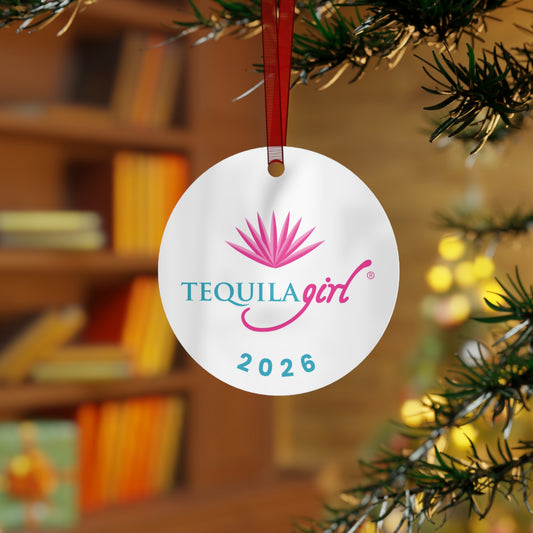 Tequila Girl® 2026 Christmas Ornament - Pink Agave - Double-Sided Metal Ornament, Tequila Lover Gift