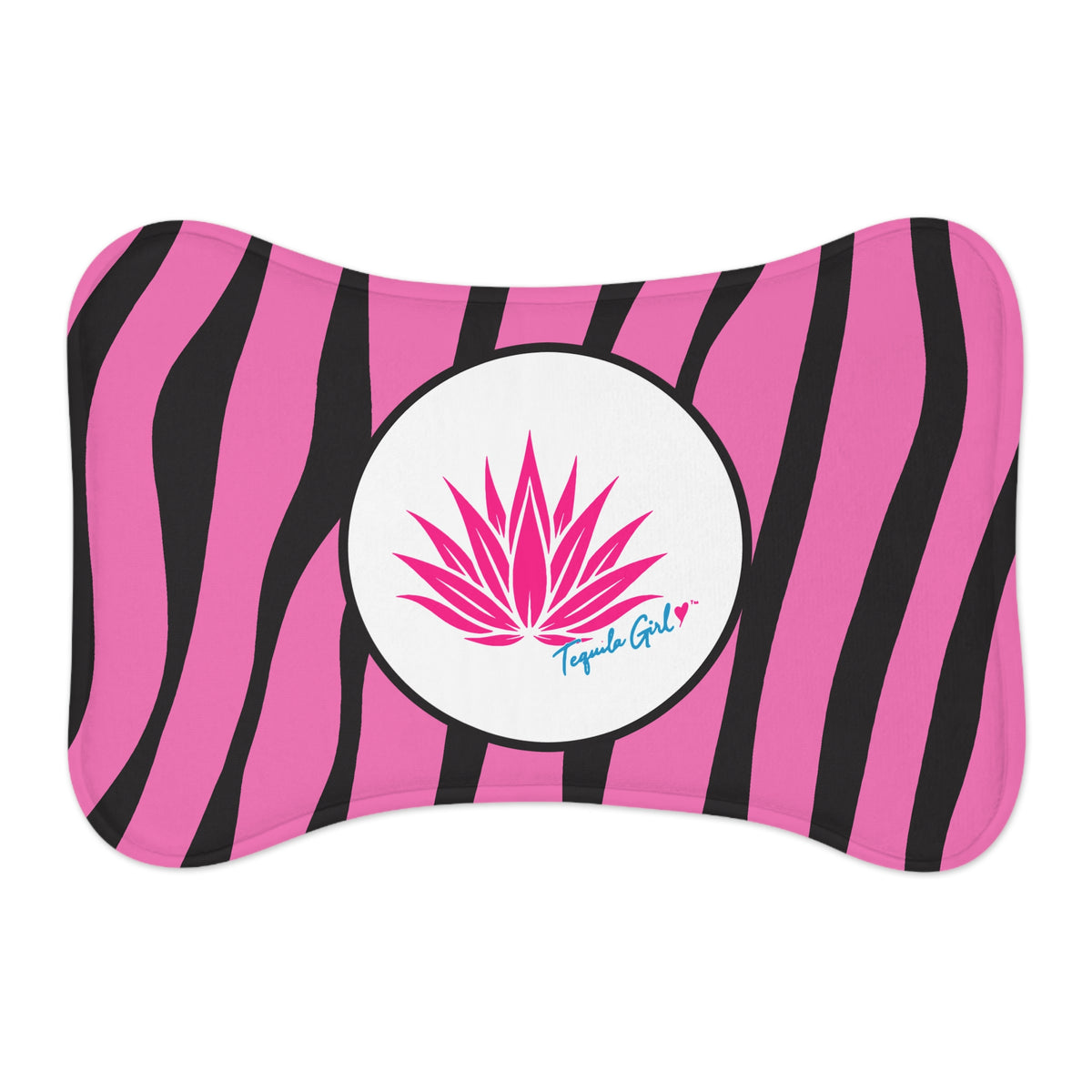 Tequila Girl™ Pink Zebra Pet Feeding Mat - Bone Shape Dog Bowl Mat, Dog Mom Gift
