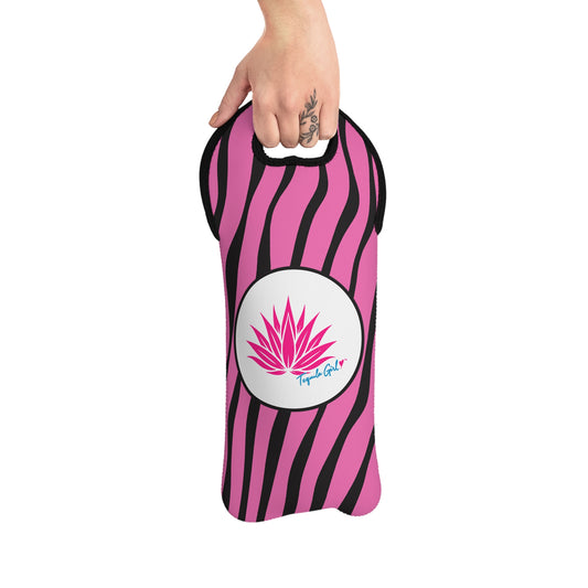Tequila Girl™ Pink Zebra Tequila Tote - Neoprene Bottle Carrier, Fits 750ml