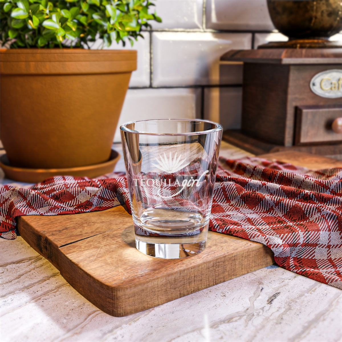 Tequila Girl® Engraved Shot Glass - Pink Agave - 1.5oz Etched Glass, Tequila Lover Gift