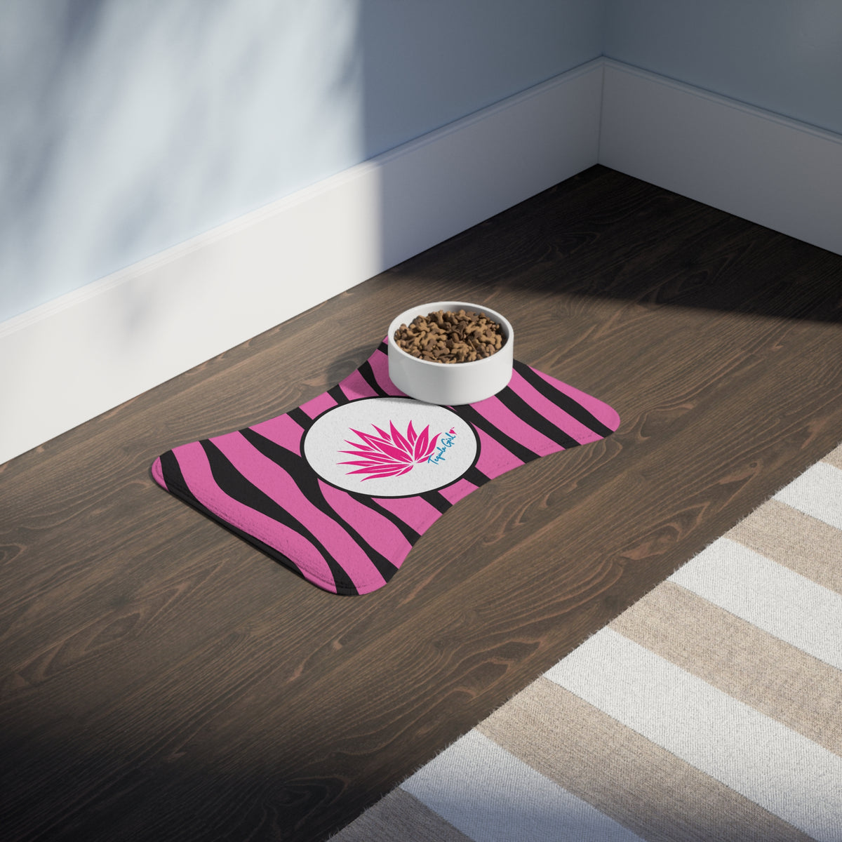 Tequila Girl™ Pink Zebra Pet Feeding Mat - Bone Shape Dog Bowl Mat, Dog Mom Gift