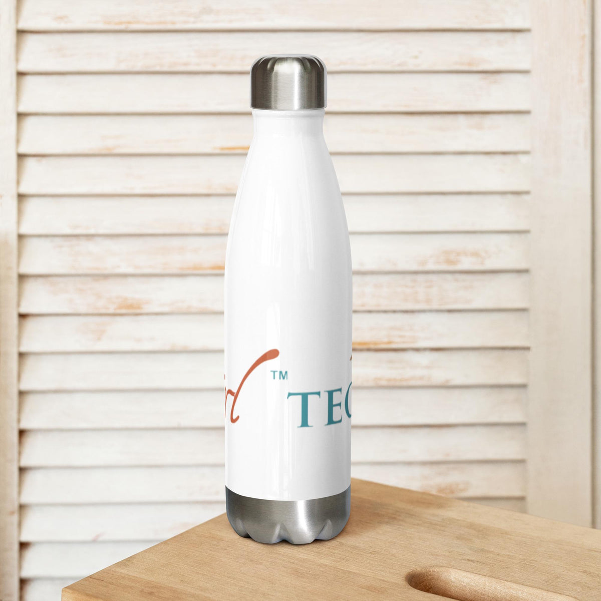 Tequila Girl water bottle on a wooden shelf