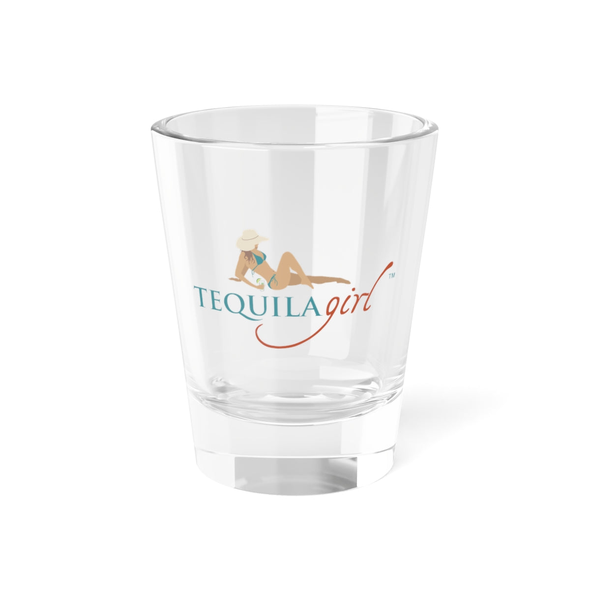 Tequila Girl Beach Girl shot glass, front view